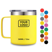 Custom logo 12oz Powder Coated Thermal Coffee Mug Insulated Vacuum Stainless Steel Travel Mug with Lid