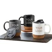 Customized Ceramic Travel Mug Tazas with Non Slip Cork Bottom for Corporate Parents Gift