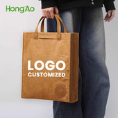 Hongao Custom Leather Handle Tote Bag Eco-Friendly Waterproof Tyvek Paper for Business Promotion Logo Printing Corporate Gifts