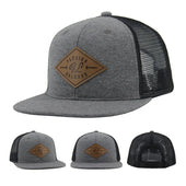 Custom Richardson Style 112 Trucker Hat With Leather Patch Design Heather Gray Mesh Trucker Baseball Cap